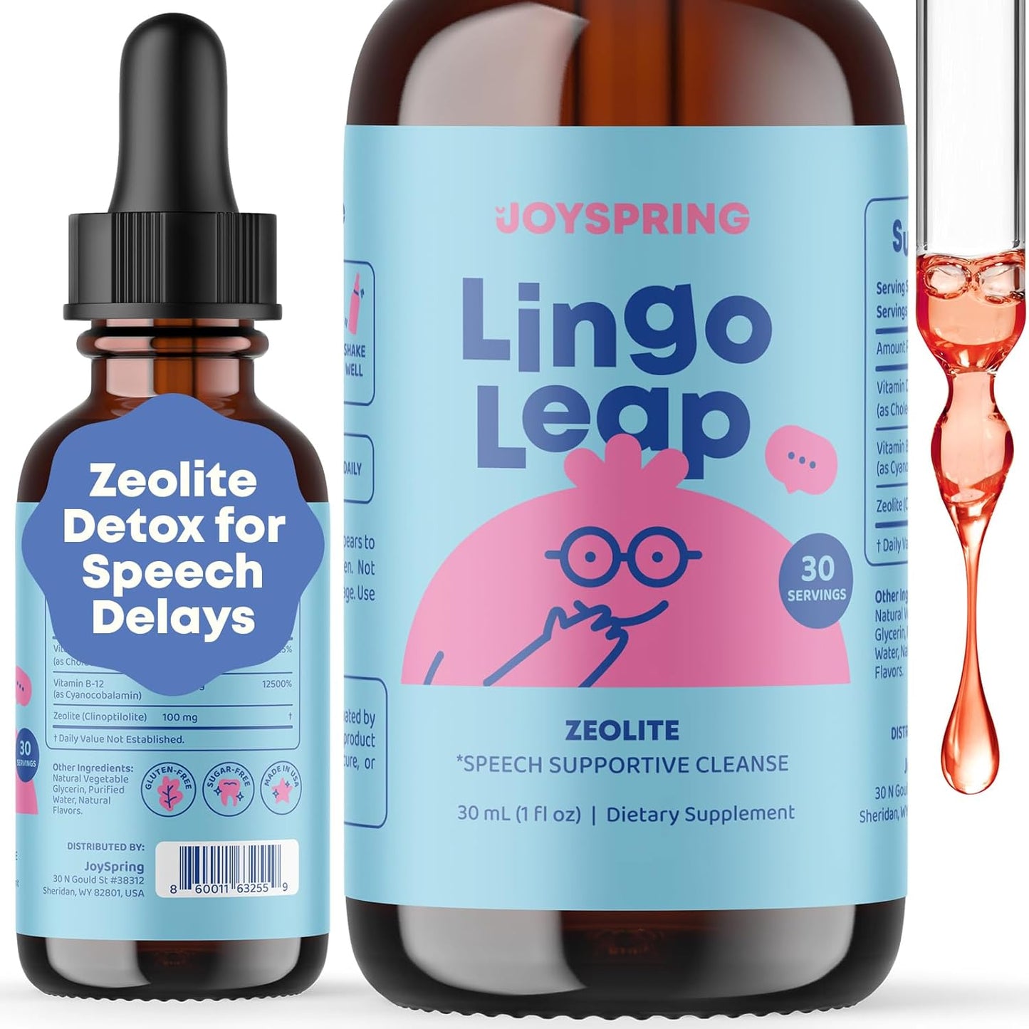Natural Kids Brain Health Bundle: JoySpring BrainyBrocc & LingoLeap Drops - Non-GMO, Vegan Liquid Vitamins for Immunity Support