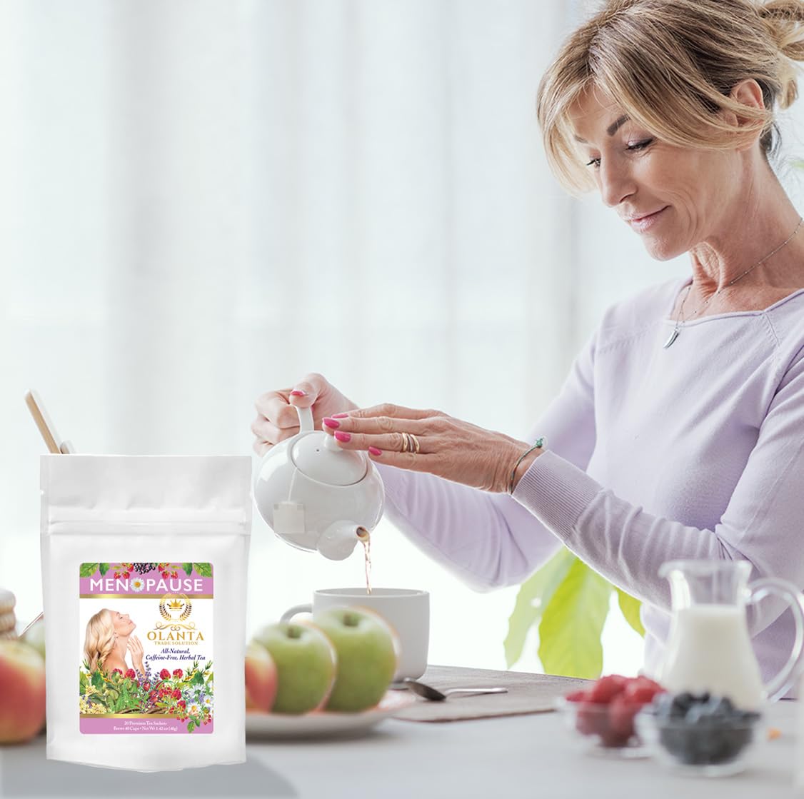 Natural Menopause Relief Tea - Alleviates Hot Flashes & Night Sweats, Supports Menopause, 20 Premium Sachets