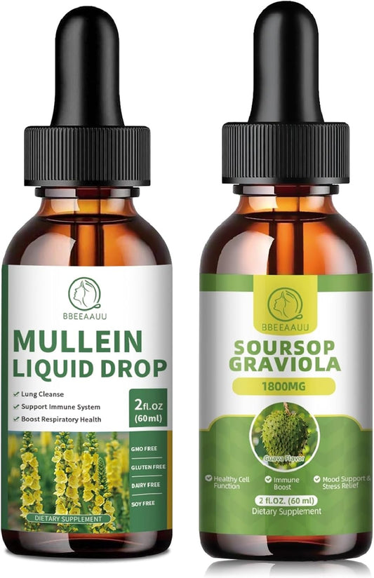 Natural Mullein and Soursop Liquid Drops for Lung Cleanse and Cell Regeneration - 1000MG and 1800mg Extracts