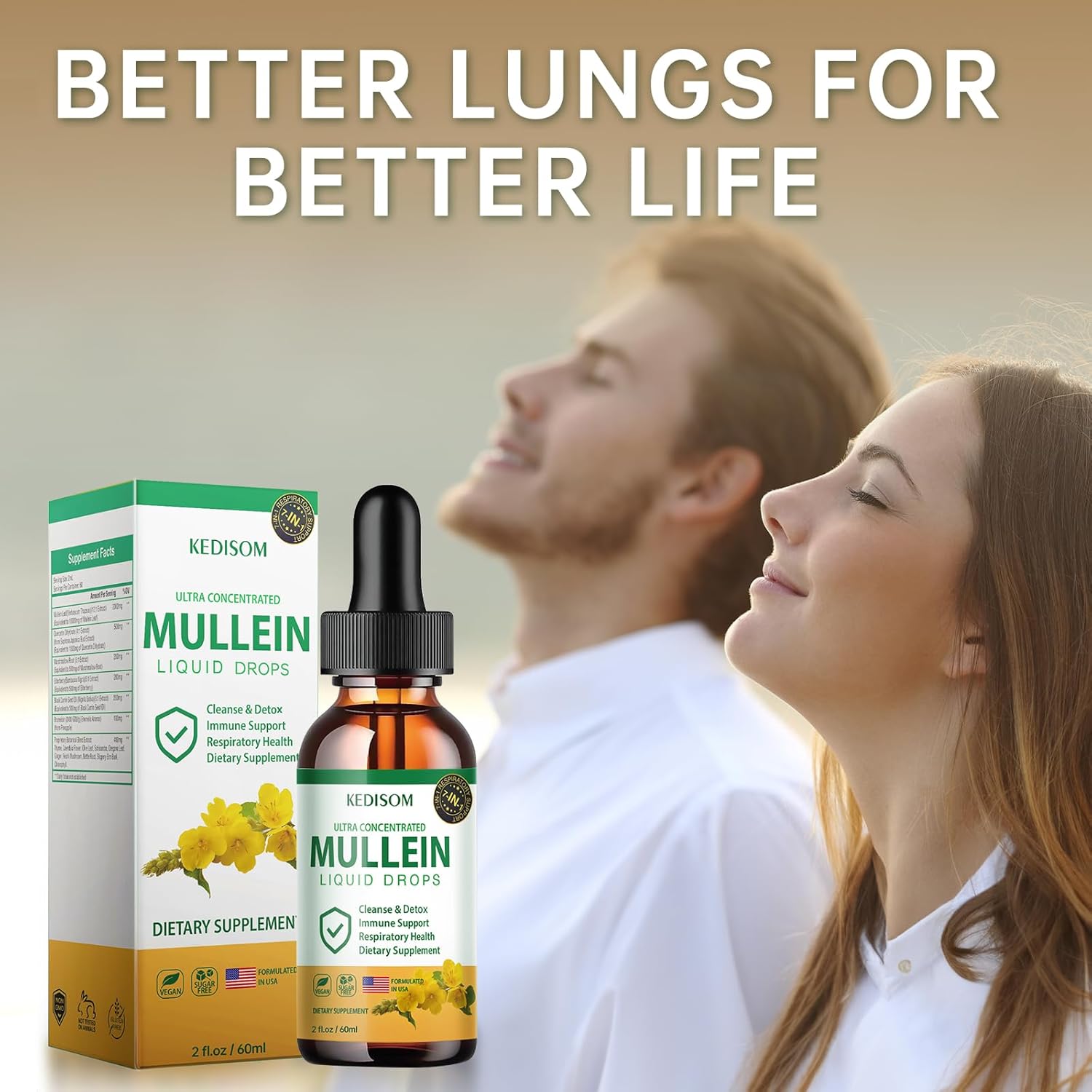 Natural Mullein Leaf Extract Drops with Marshmallow Root and Ginger - 7 in 1 Lung Cleanse & Immune Support Supplement - 2 Fl Oz - Non-GMO Herbal Formula for Gut Health