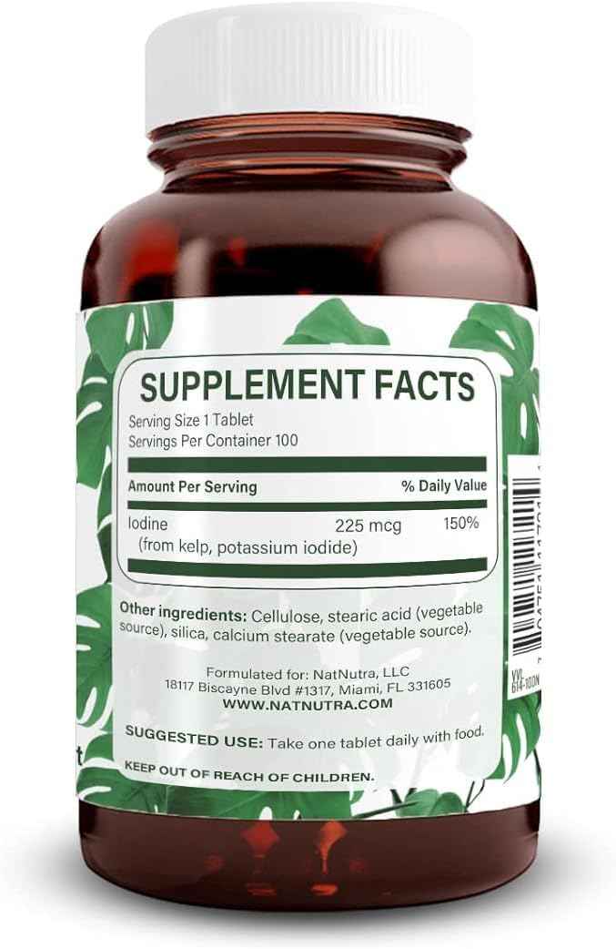 Natural Nutra Kelp Iodine Thyroid Support Supplement, Strengthens Immune System, and Regulates Metabolism, Vegan Sea Kelp, Non GMO, Atlantic Sourced Seaweed Extract, 225 mcg, 100 Tablets