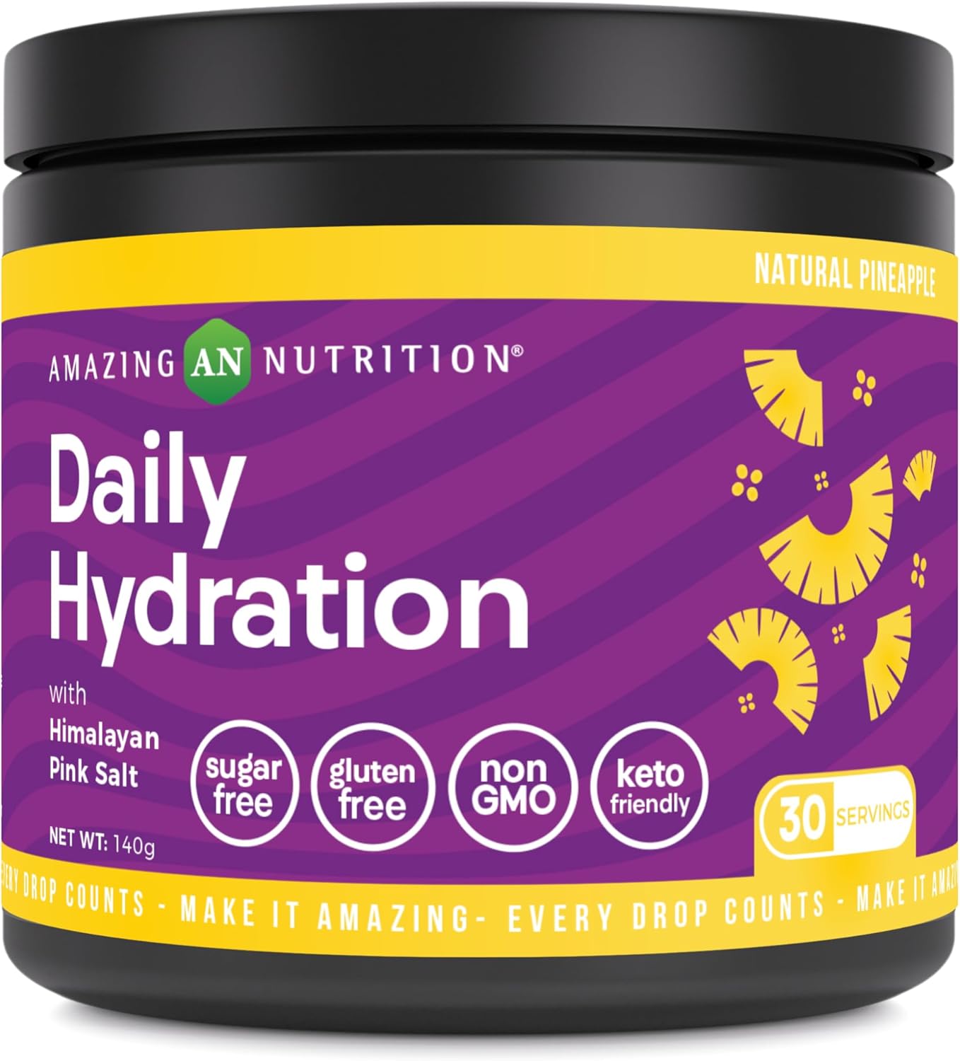 Natural Pineapple Electrolyte Powder - 30 Servings | Sugar-Free Hydration Supplement with Essential Minerals | Keto, Non-GMO, Gluten-Free