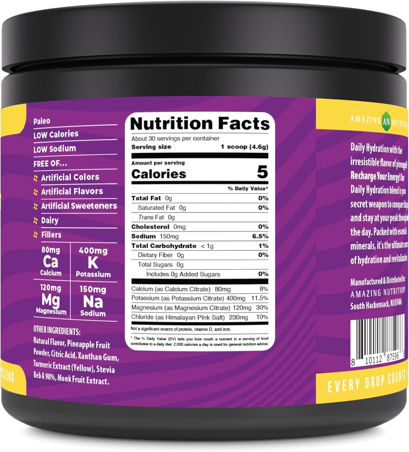 Natural Pineapple Electrolyte Powder - 30 Servings | Sugar-Free Hydration Supplement with Essential Minerals | Keto, Non-GMO, Gluten-Free
