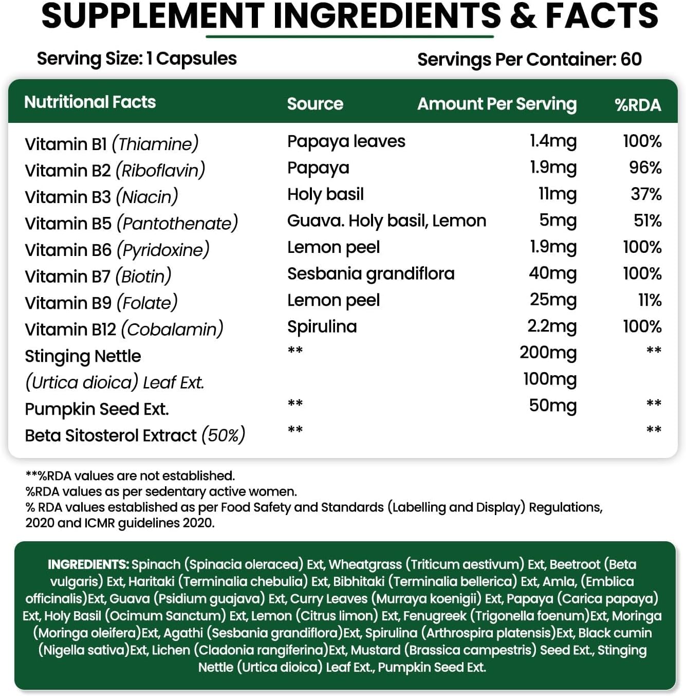 Natural Plant-Based DHT Blocker Supplement with Nettle Leaves - 60 Vegan Capsules for Men and Women