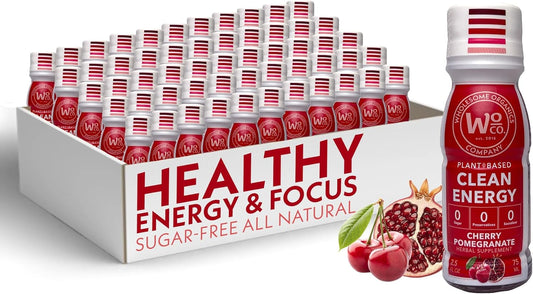 Natural Plant-Based Energy Shots - Sugar-Free Extra Strength Supplements with Vitamin B12, Lion's Mane, and Yerba Mate - Cherry Pomegranate Flavor - 48 Pack