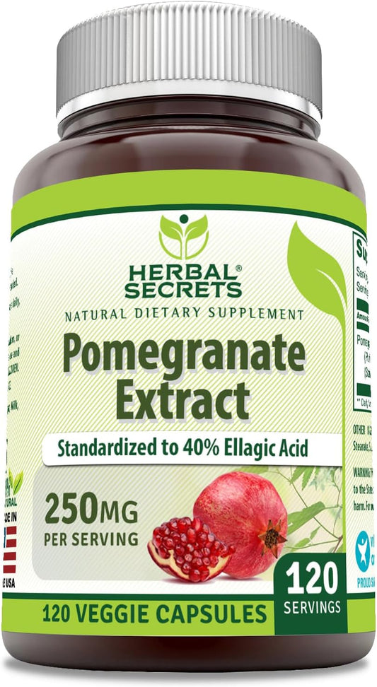 Natural Pomegranate Extract Capsules 250mg - 120 Count | Herbal Supplement | Non-GMO & Gluten Free | USA Made