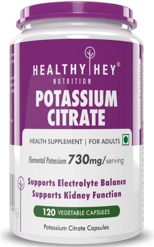 Natural Potassium Citrate 730mg Supplement (120 Vegetarian Capsules) - Safe Herbal Formula with Zero Side Effects | Exportmart