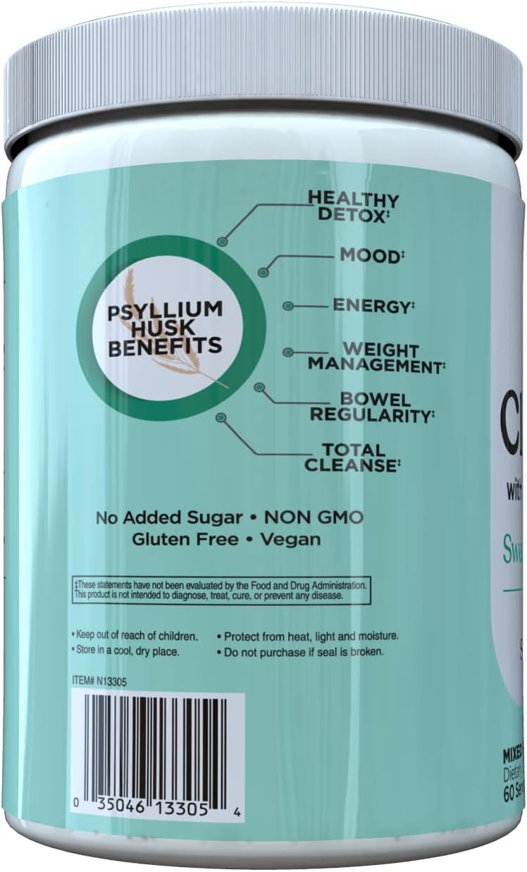 Natural Psyllium Seed Husk & Beet Fiber Cleanse Powder - Promotes Digestive Health, Detox, Bloating Relief, Weight Management - Mixed Berry Flavor, 60 Servings