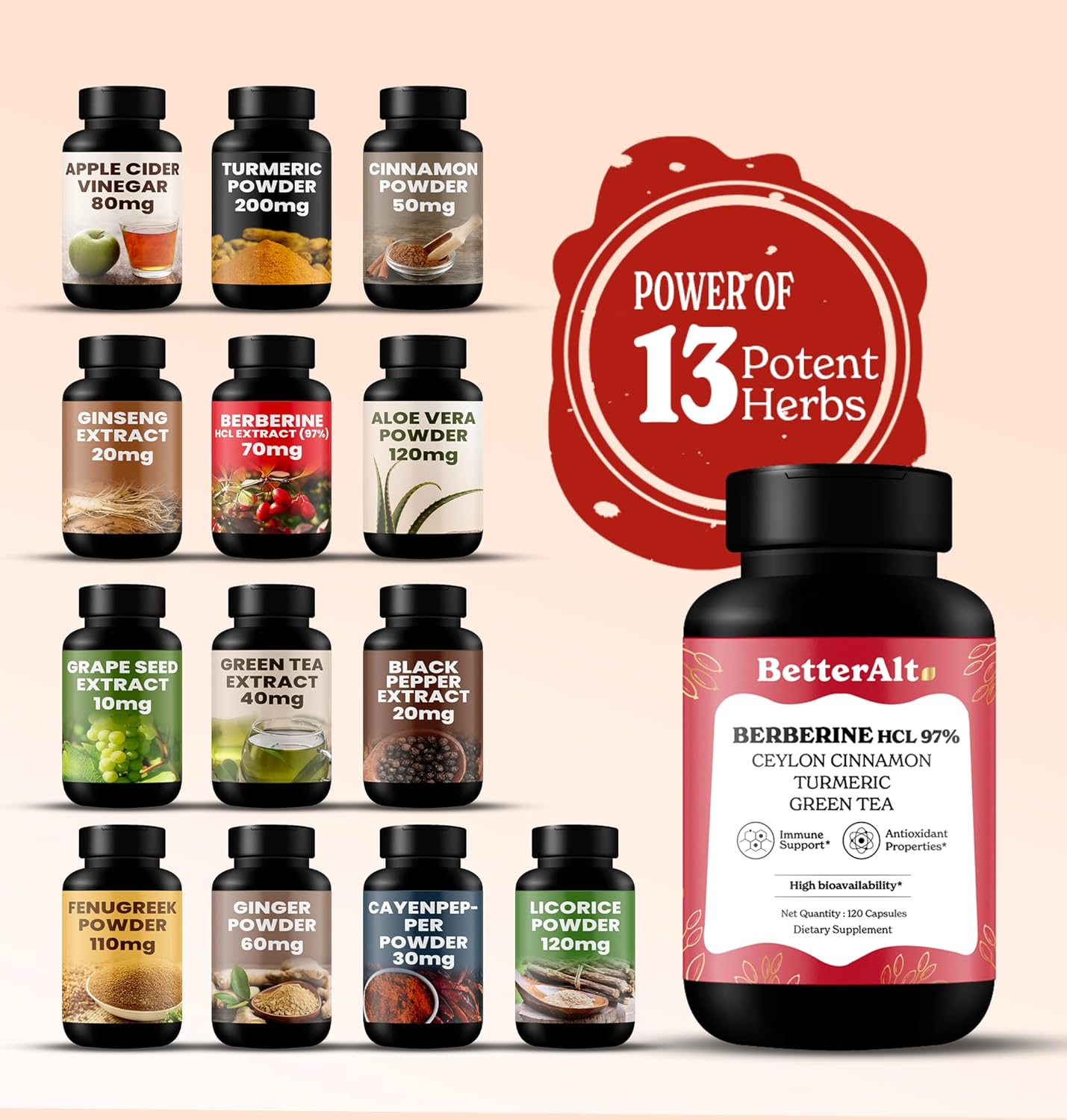 Natural Radiant Skin and Digestive Support Bundle: Alt Beauty Collagen (200g) + Berberine Capsules (120) | Non GMO, Vegan, Immunity Boost