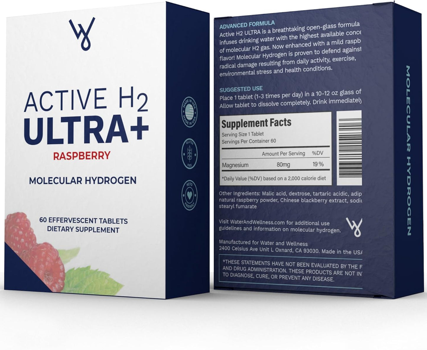 Natural Raspberry Purative Active H2 Ultra+ Hydrogen Water Tablets - 120 Servings for Immune Support and Antioxidant Balance