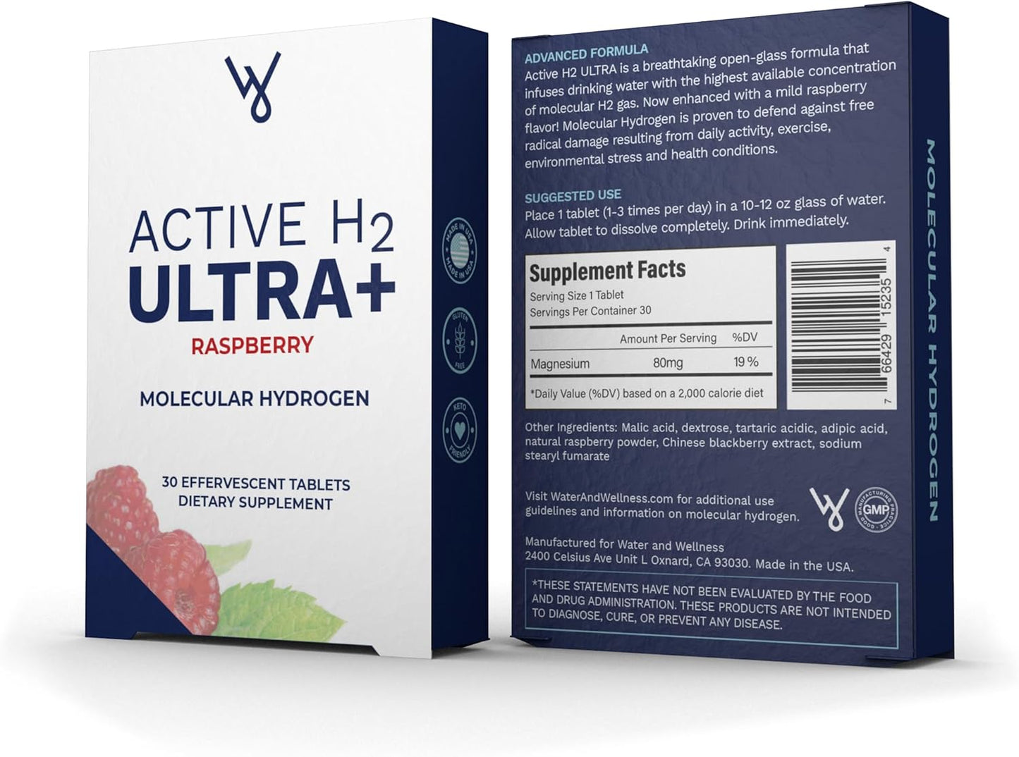 Natural Raspberry Purative Active H2 Ultra+ Hydrogen Water Tablets - 240 Servings - Boost Immunity and Antioxidants for Health Balance