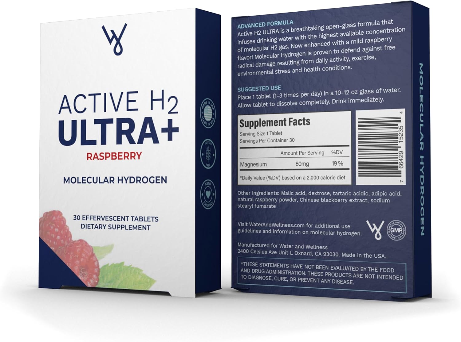 Natural Raspberry Purative Active H2 Ultra+ Hydrogen Water Tablets - 240 Servings - Boost Immunity and Antioxidants for Health Balance