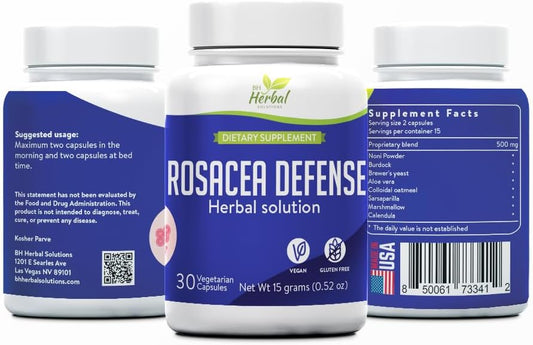 Natural Rosacea Defense Herbal Supplement for Redness & Sensitivity - Promotes Calm, Balanced Skin - BH Herbal Solutions