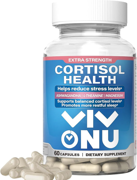 Natural Supplement for Healthy Energy, Balanced Cortisol, Relaxation, and Sleep - Ashwagandha, L-Theanine, Magnesium - 60 Capsules