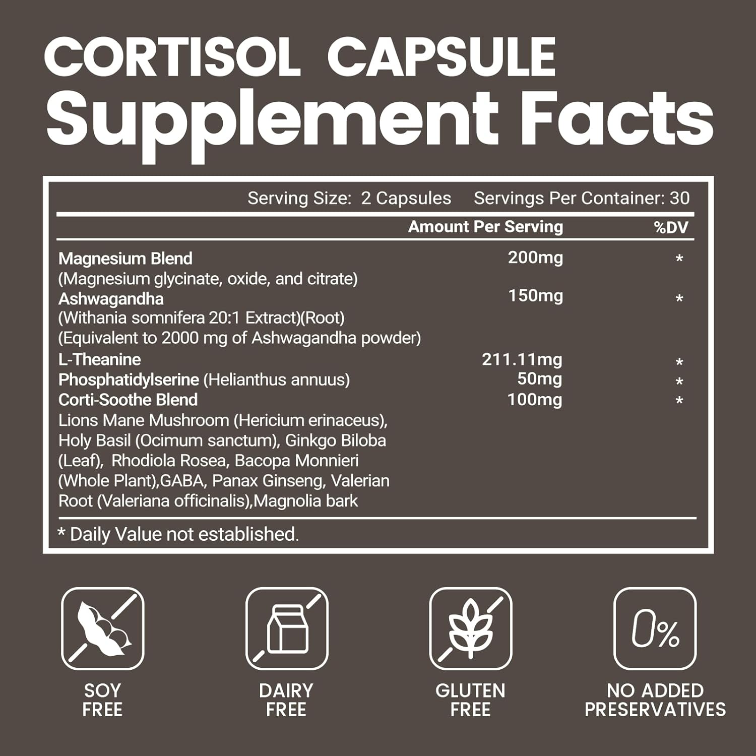 Natural Supplement for Healthy Energy, Balanced Cortisol, Relaxation, and Sleep - Ashwagandha, L-Theanine, Magnesium - 60 Capsules