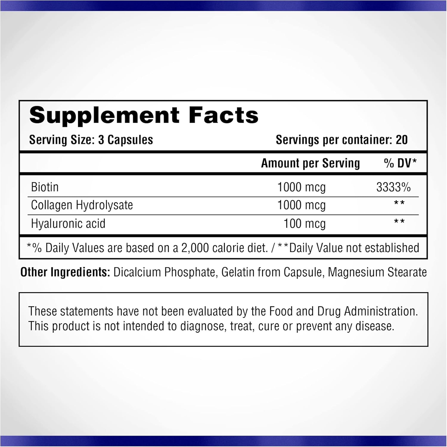 Natural Systems Hyaluronic Acid Plus Collagen, Biotin Capsules - Skin Supplement for Strong Hair, Nails - Enhanced Absorption - 60 Capsules