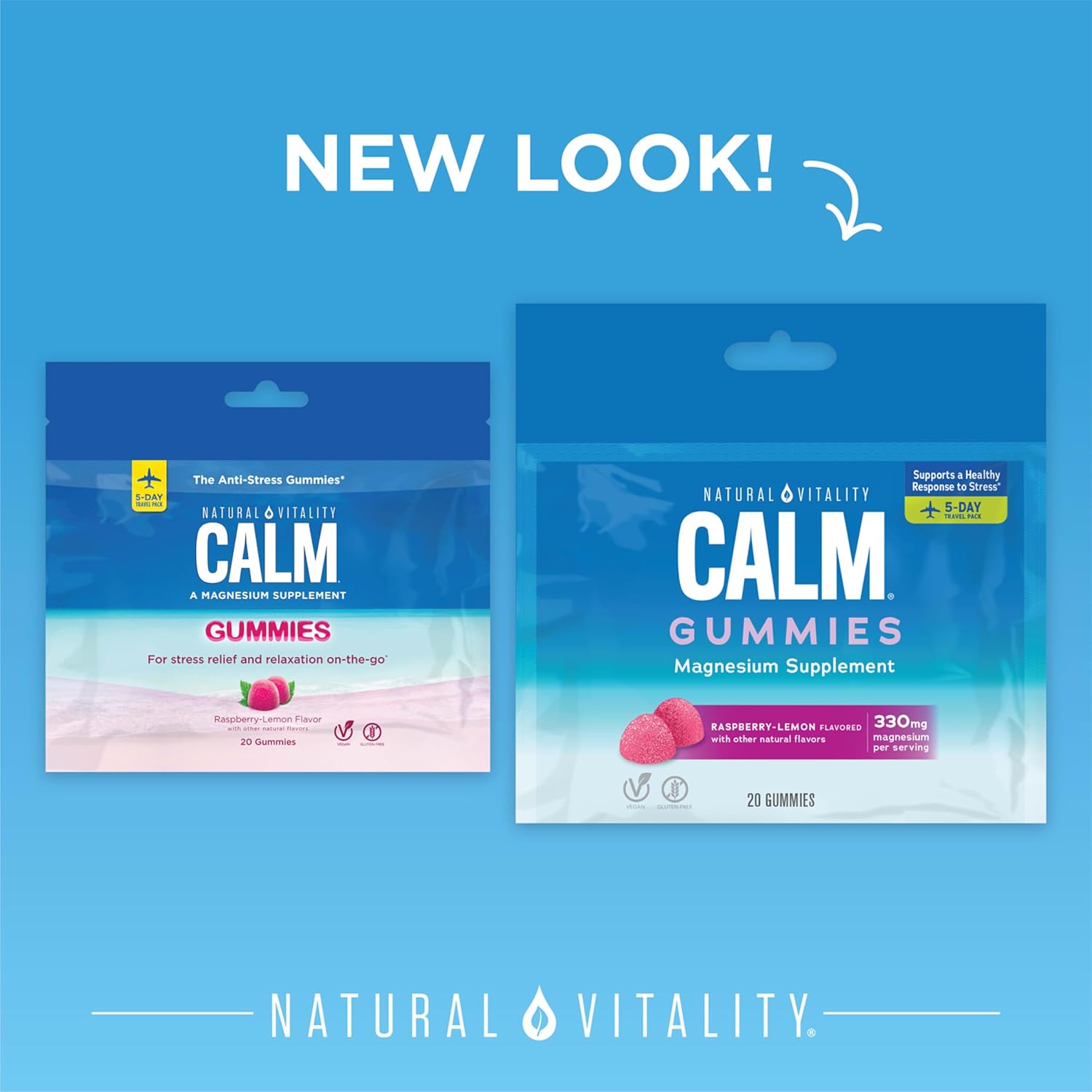 Natural Vitality Calm Stress Relief Gummies with Magnesium Citrate - Raspberry Lemon Flavored, Vegan & Gluten Free, 20 Gummies
