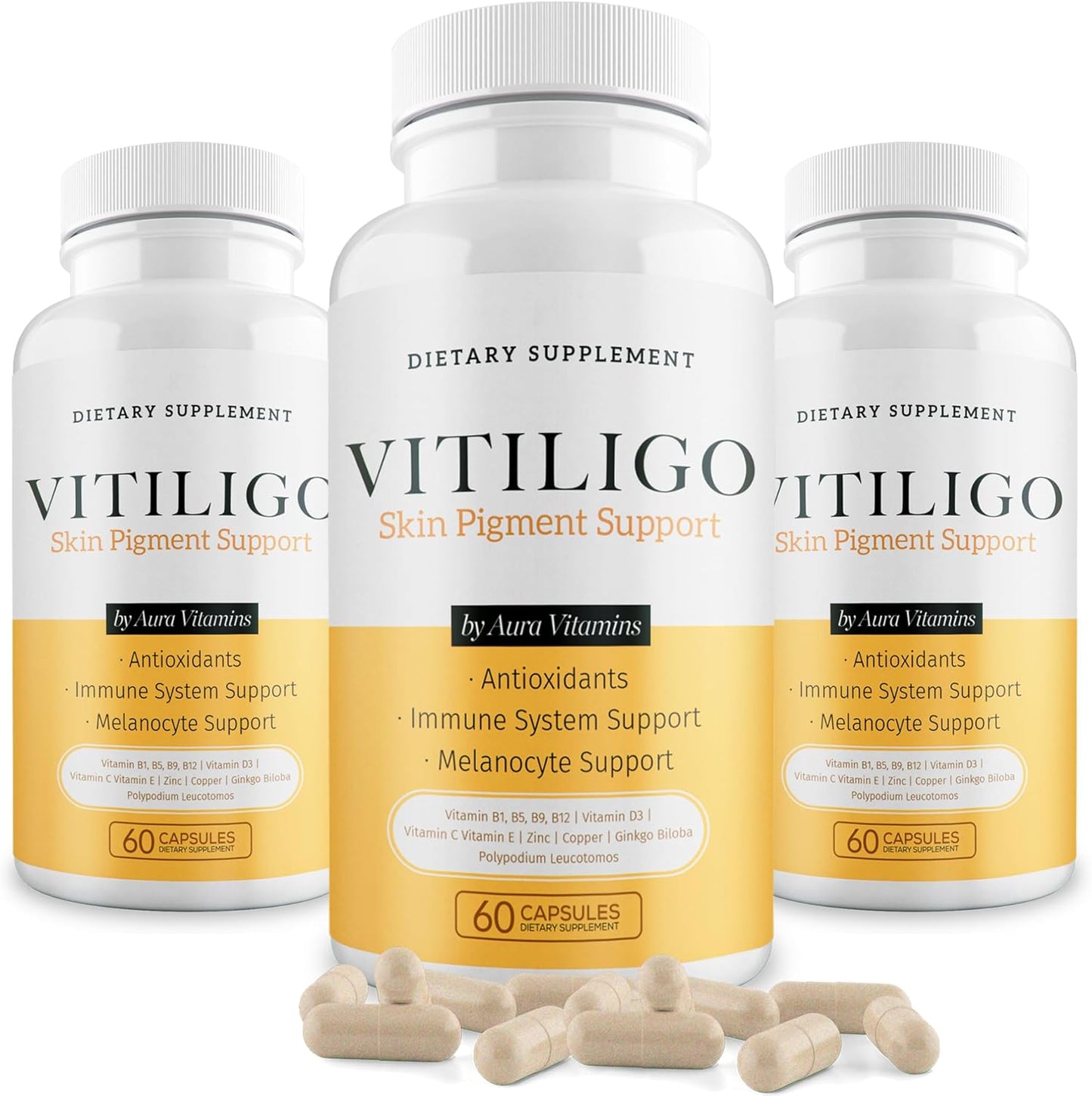 Natural Vitiligo Supplement Capsules | Reduce White Spots, Improve Skin Pigmentation | Dermawonder Vitiligo Support | 60 Count, All Skin Types