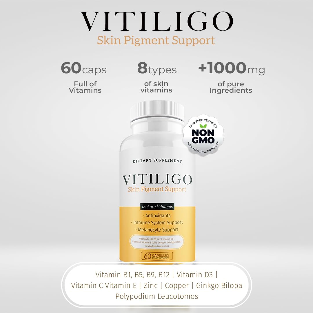 Natural Vitiligo Supplement Capsules | Reduce White Spots, Improve Skin Pigmentation | Dermawonder Vitiligo Support | 60 Count, All Skin Types