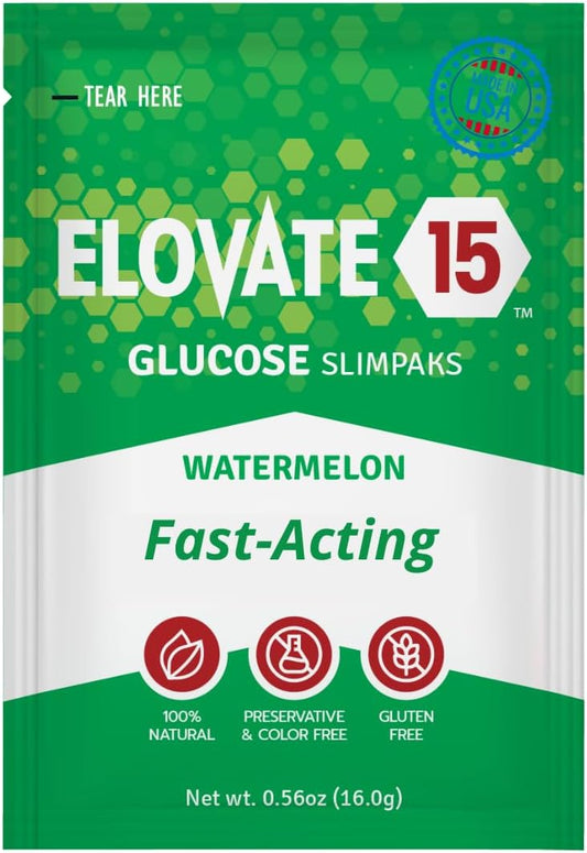 Natural Watermelon Flavored Glucose Powder Packets - Gluten-Free Alternative to Gels & Tablets - Fast-Acting Dextrose Sachets - Elovate 15 Slimpaks (Watermelon, 100 Count)