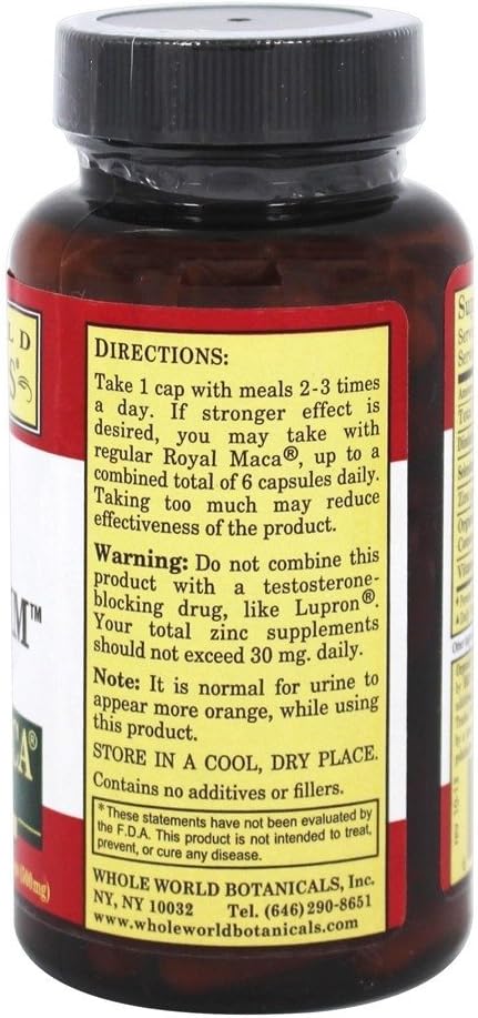 Natural Whole World Botanicals Super Royal Maca Supplement for Men - 90 Capsules