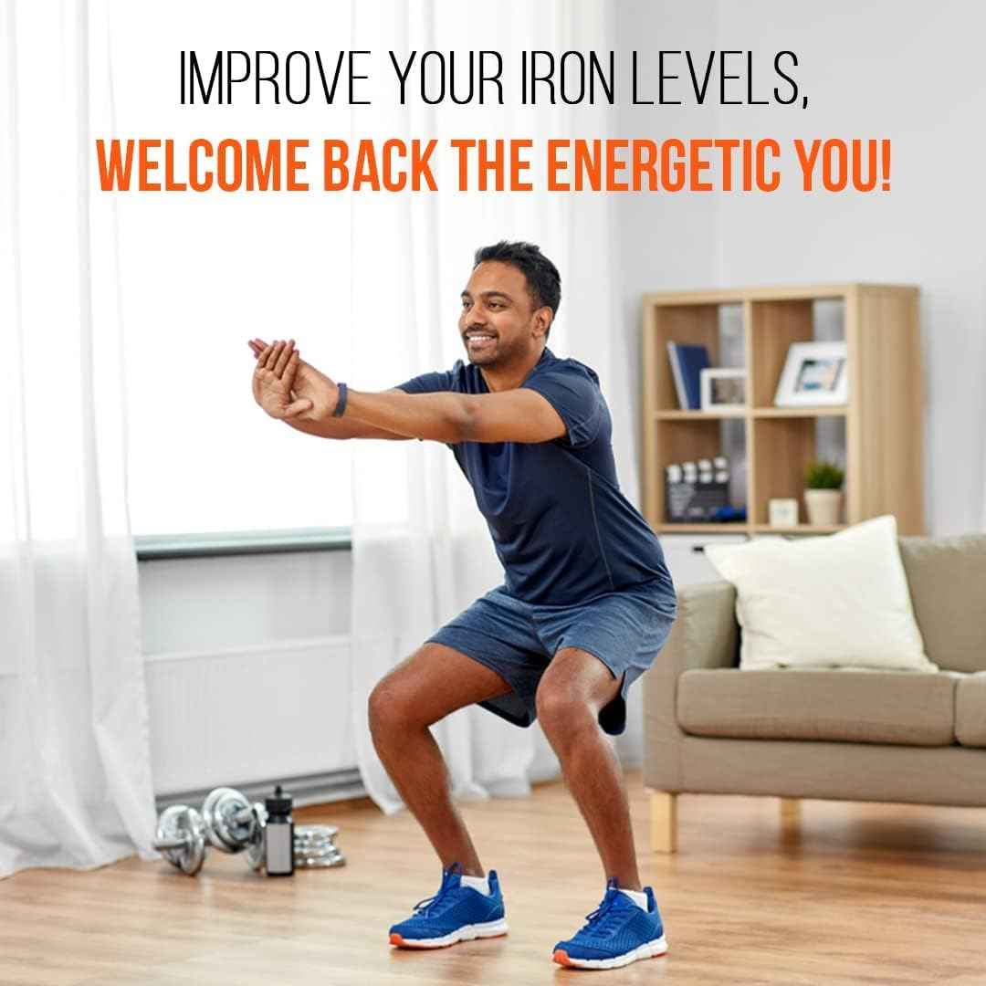 Naturals Iron with Folic Acid, Zinc, Vitamin C & Vitamin B12 for Support Haemoglobin Production, Boost Immunity & Maintain Iron Level - 60 Veg Tablets