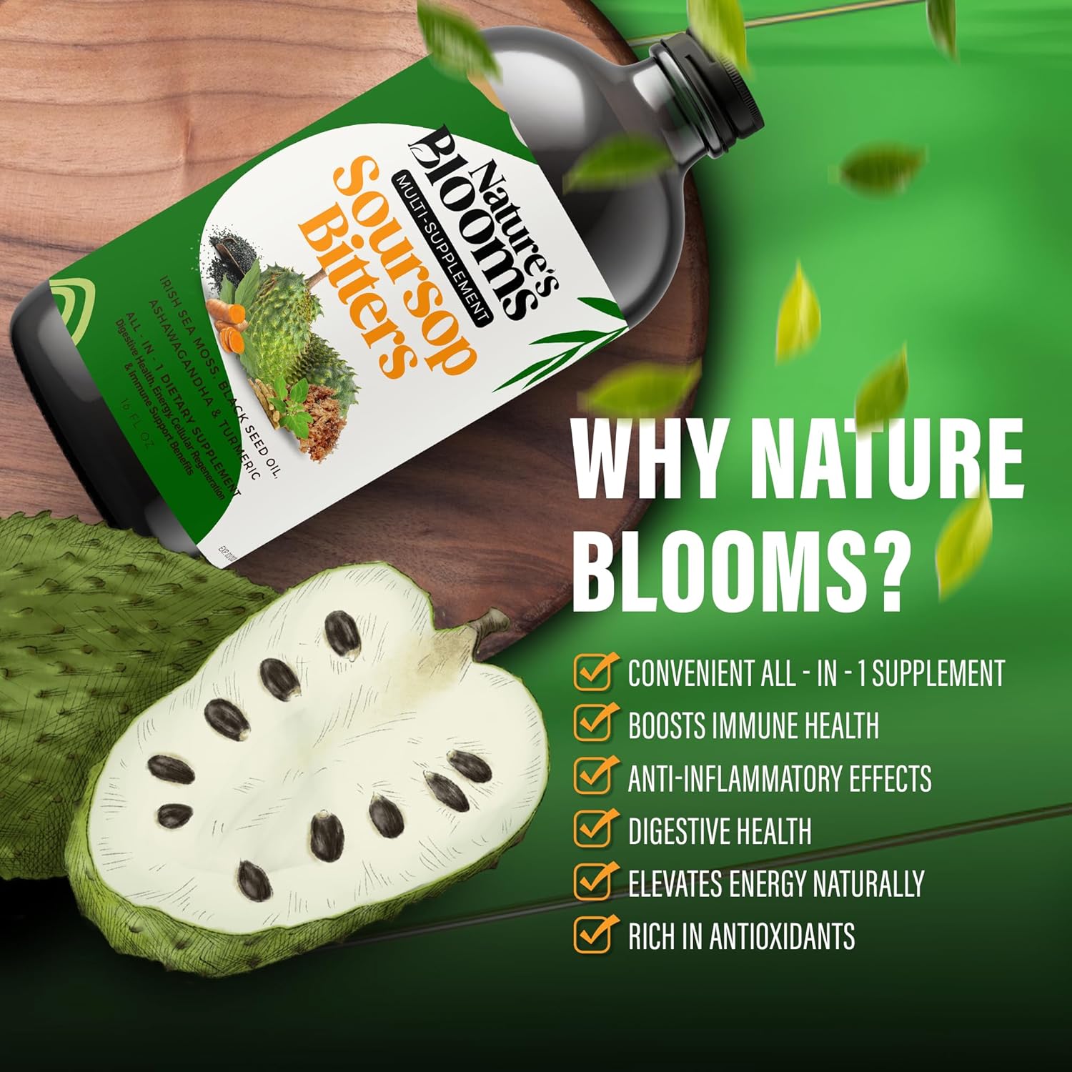 Nature's Best Soursop Bitters Liquid Supplement - 16 oz | Antioxidant, Immune Support, Digestion | Health-Focused Formula