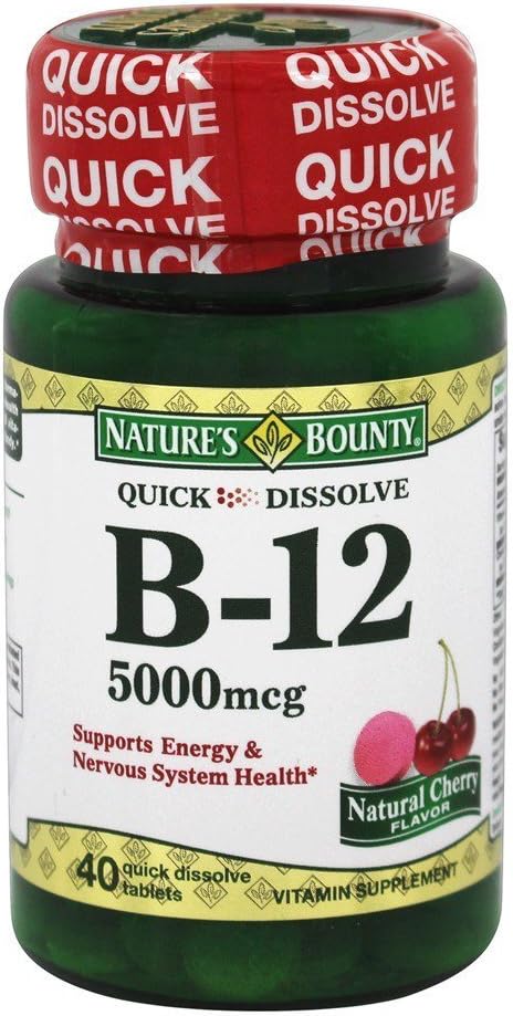 Nature's Bounty B-12 5000 mcg Quick Dissolve Cherry Flavor Tablets - 80 Count Pack