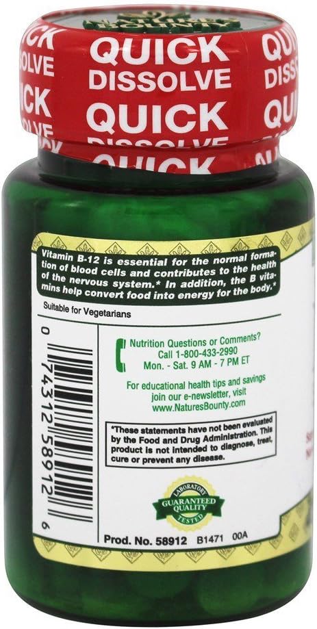 Nature's Bounty B-12 5000 mcg Quick Dissolve Cherry Flavor Tablets - 80 Count Pack