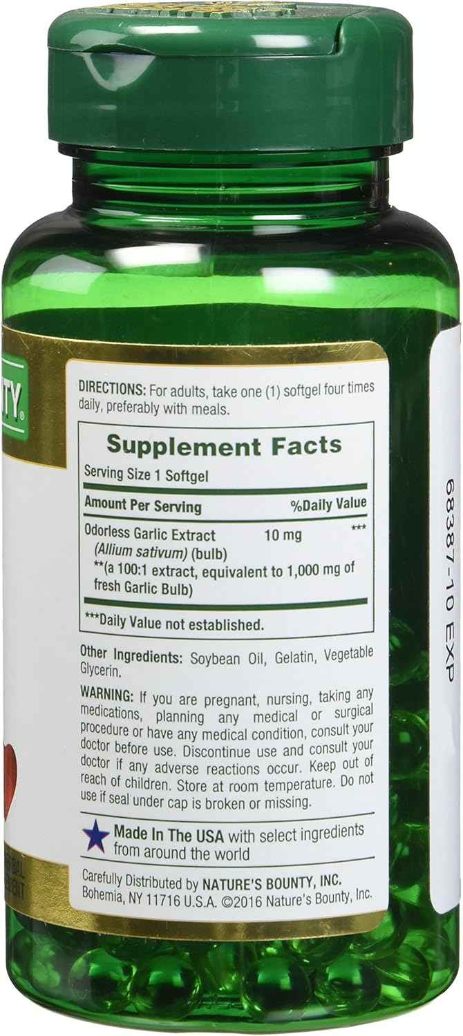 Nature's Bounty Garlic Extract 1000 mg, 100 Rapid Release Softgels (Pack of 4)