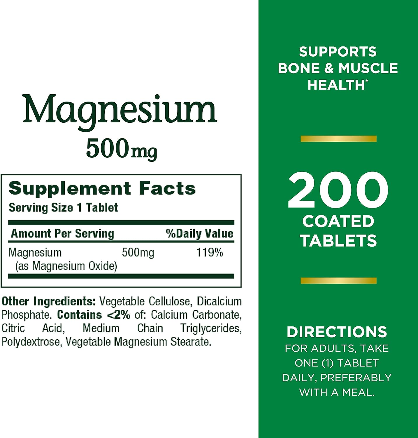 Nature's Bounty Magnesium Tablets - 500 mg, 200 Count Bottle