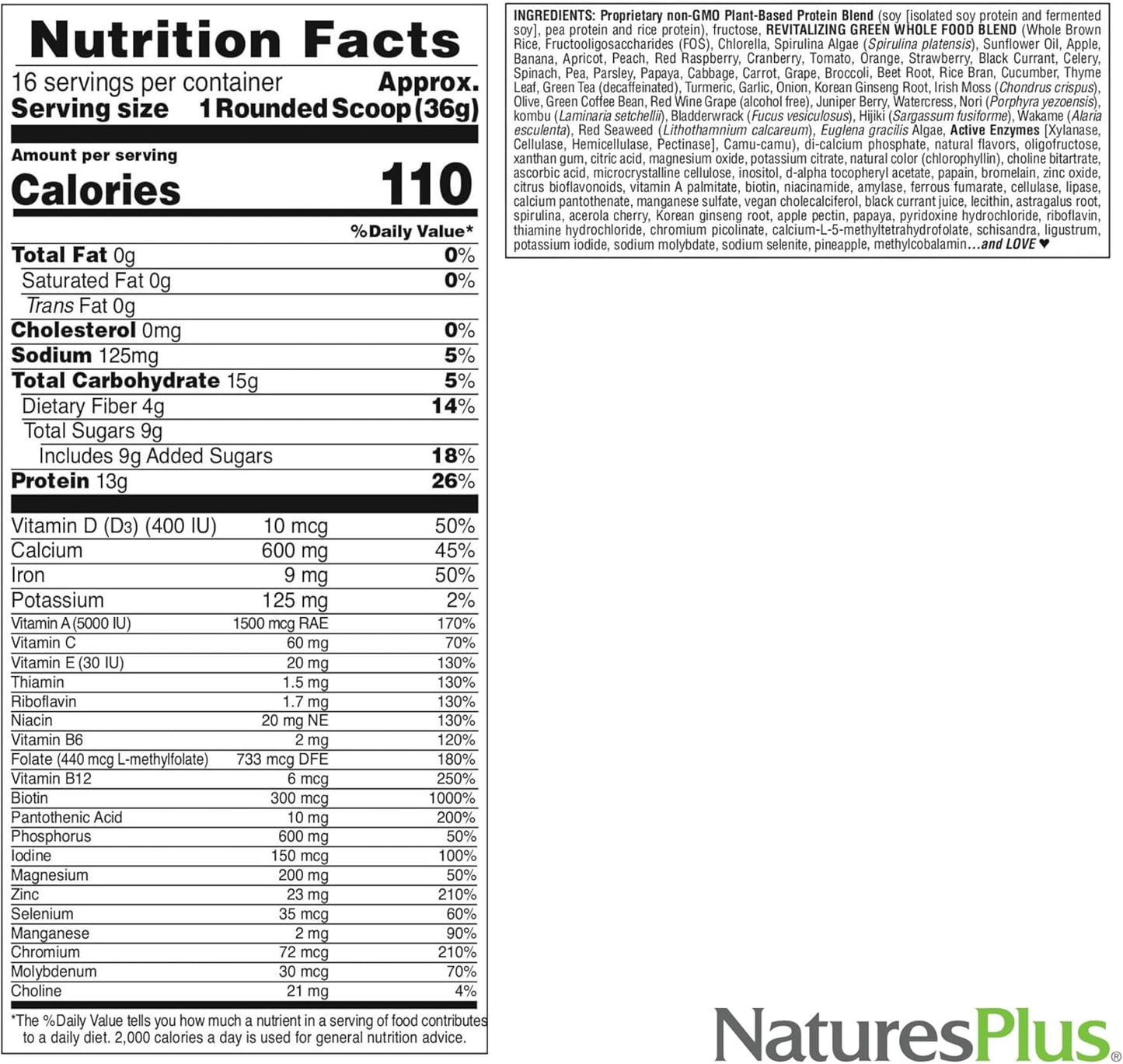 Natures Plus SPO Fruitein Revitalizing Green Foods Shake - 22.4 OZ - Nutrient-Rich Plant-Based Protein Shake