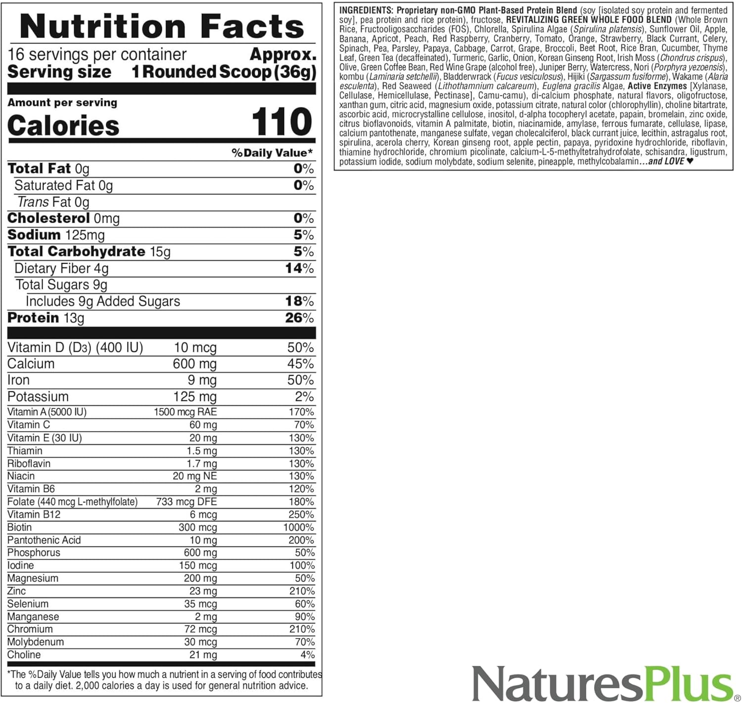 Natures Plus SPO Fruitein Revitalizing Green Foods Shake - 22.4 OZ - Nutrient-Rich Plant-Based Protein Shake
