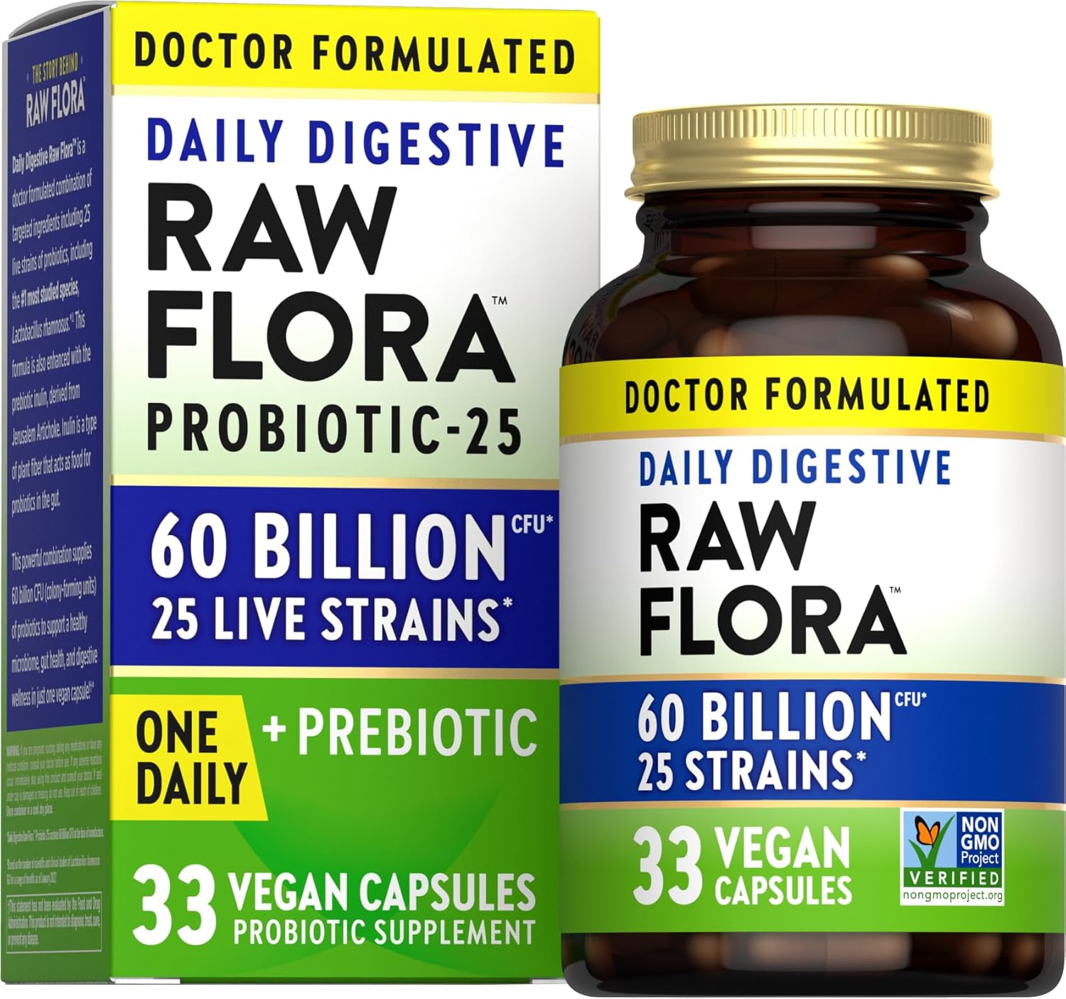 Nature's Truth Raw Flora Probiotic Capsules - 60 Billion CFU with Prebiotics for Daily Digestive Support - Gluten-Free Vegan Supplement for Men and Women