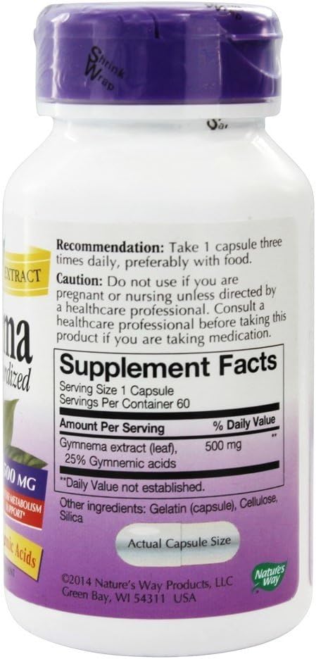 Nature's Way Gymnema Standardized Capsules, 500 mg, 60 Count, Pack of 3 - Vegetarian Formula