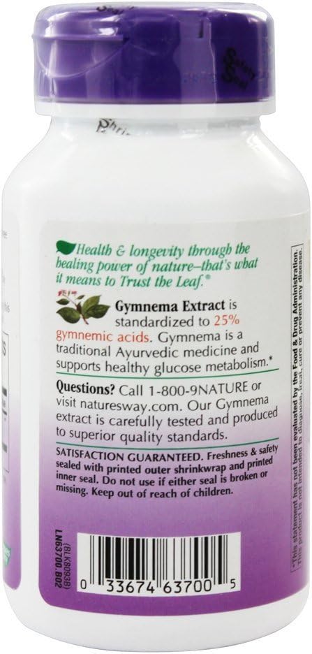Nature's Way Gymnema Standardized Capsules, 500 mg, 60 Count, Pack of 3 - Vegetarian Formula