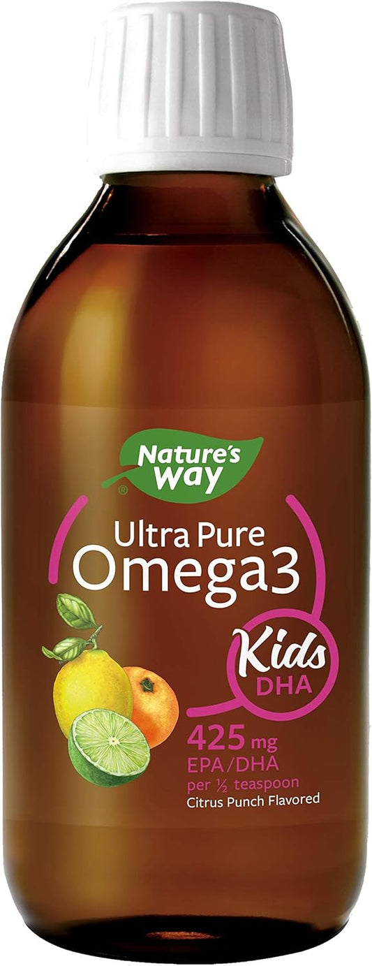 Nature’s Way Ultra Pure Omega-3 Kids DHA Liquid Fish Oil Supplement, Citrus Punch Flavor - 8 Fl Oz Bottle