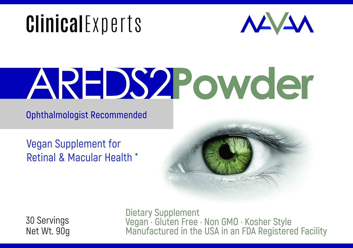 Navan AREDS 2 Powder for Those Who Can't Consume Tablets or Softgels - Eye Vitamins & Minerals - Lens Clarity & Retina Health by Clinical Experts, Lutein, Zeaxanthin & Zinc Kosher Style, 30 Servings