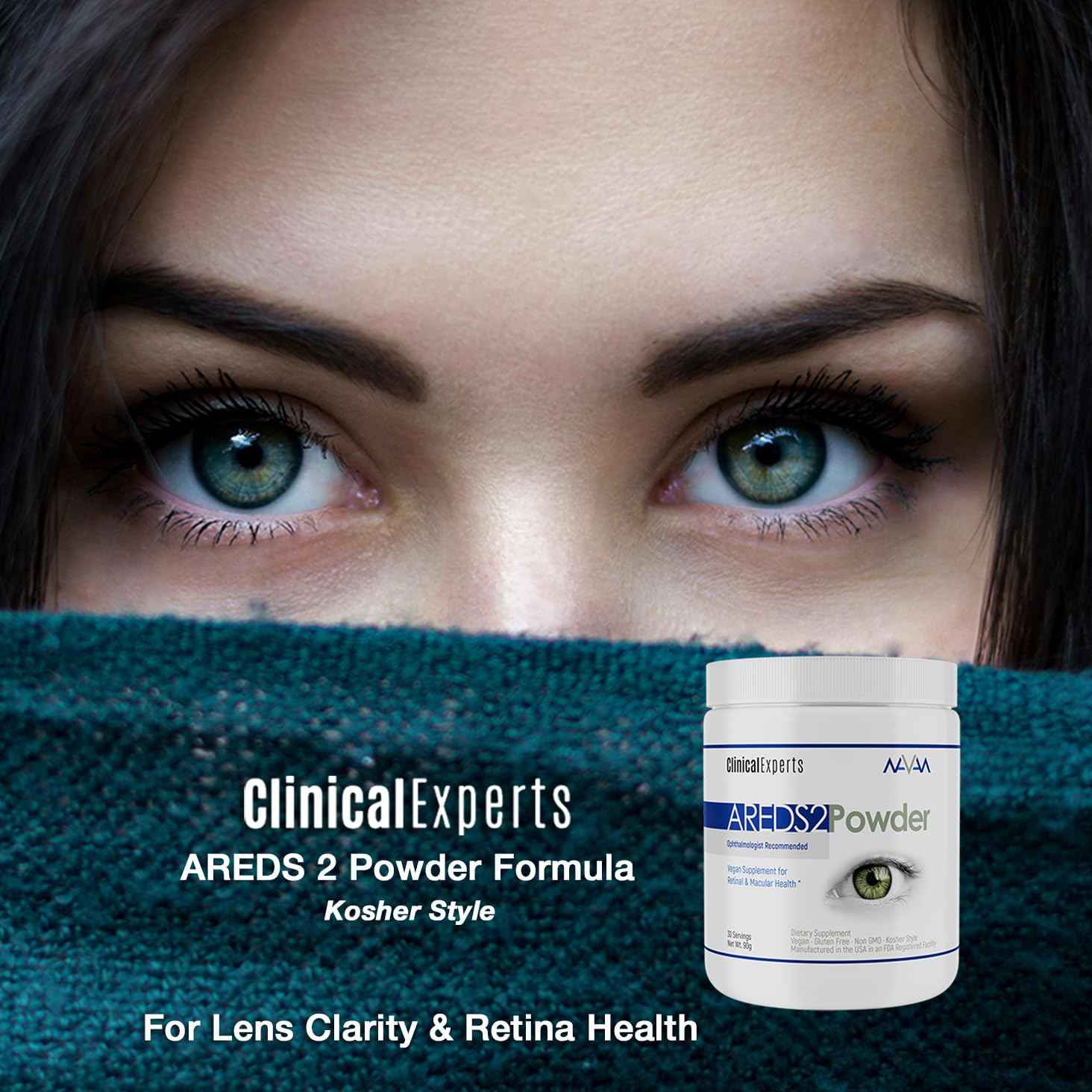 Navan AREDS 2 Powder for Those Who Can't Consume Tablets or Softgels - Eye Vitamins & Minerals - Lens Clarity & Retina Health by Clinical Experts, Lutein, Zeaxanthin & Zinc Kosher Style, 30 Servings