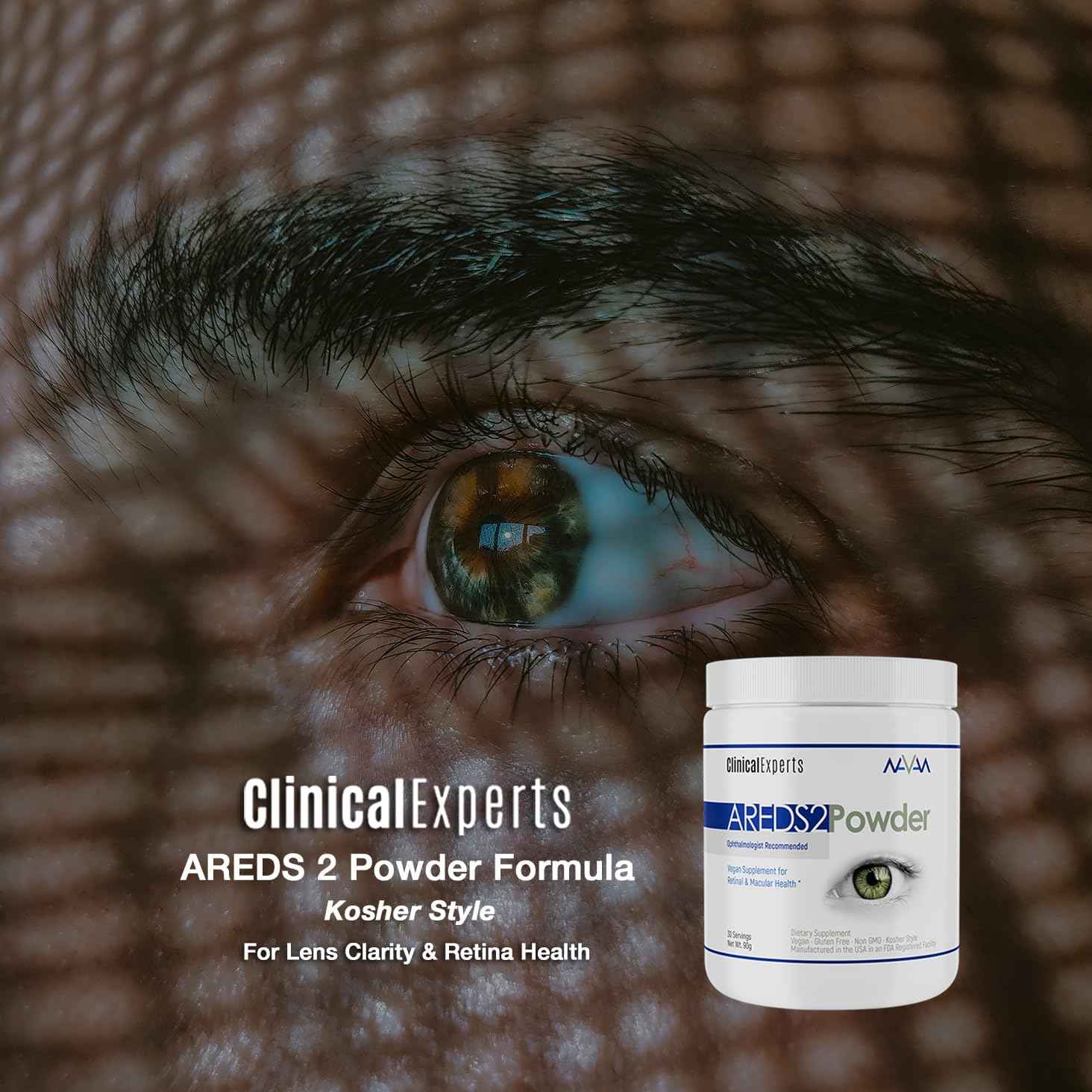 Navan AREDS 2 Powder for Those Who Can't Consume Tablets or Softgels - Eye Vitamins & Minerals - Lens Clarity & Retina Health by Clinical Experts, Lutein, Zeaxanthin & Zinc Kosher Style, 30 Servings