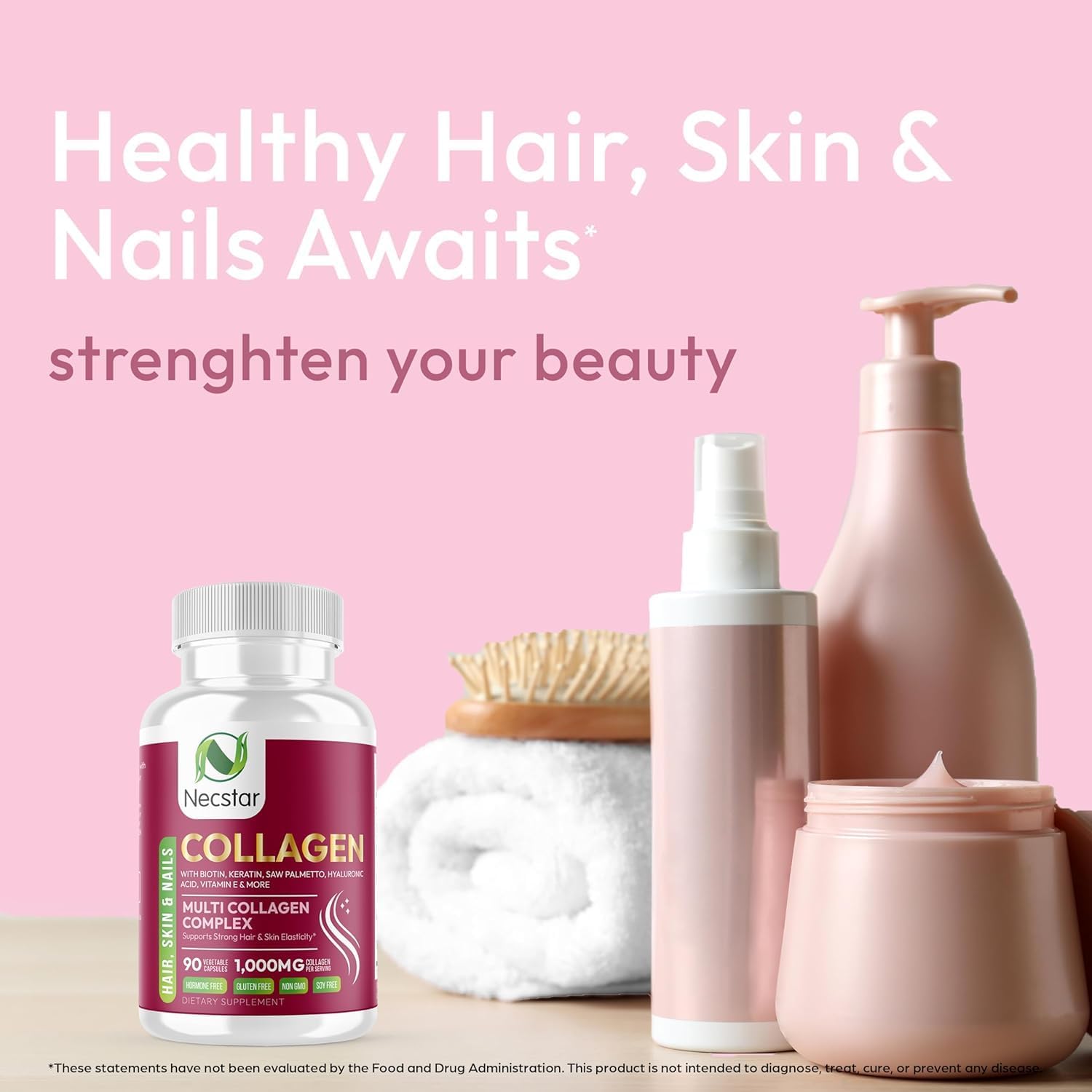 Necstar Multi Collagen Pills with Biotin & Hyaluronic Acid - 180 Capsules for Skin, Hair, Nails & Joint Support