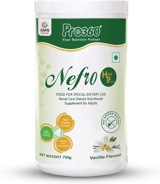 Nefro High Protein Powder 750gm - Renal Health Supplement with High Protein, Fat, and Calories - Vanilla Flavor, No Sugar
