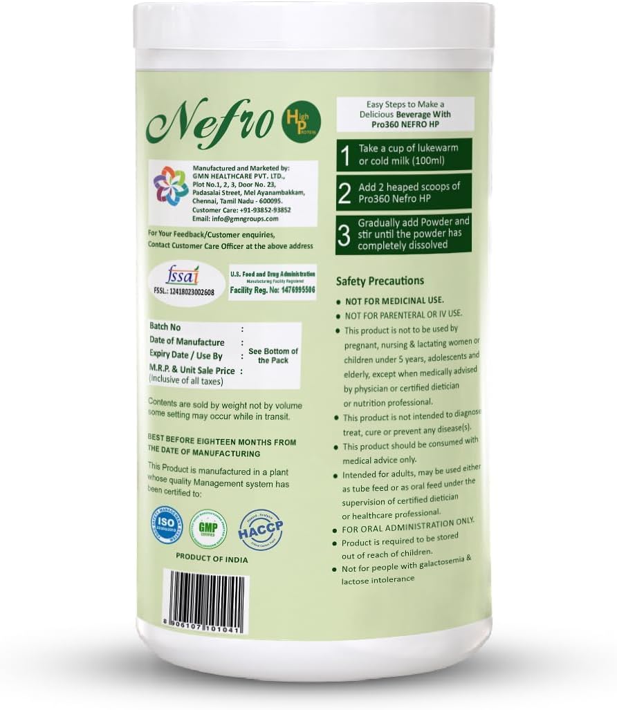 Nefro High Protein Powder 750gm - Renal Health Supplement with High Protein, Fat, and Calories - Vanilla Flavor, No Sugar