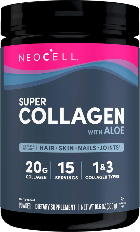 Neocell Super Collagen with Aloe Powder - Type 1 & 3 Collagen for Healthy Hair, Skin, and Nails - Gluten-Free - 10.6 Oz - 30 Servings.