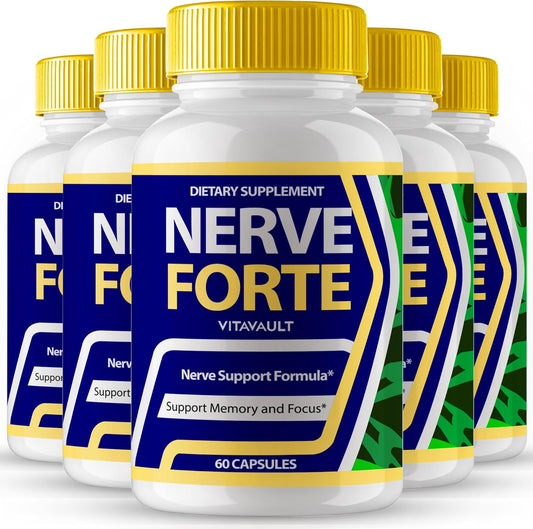 Nerve Forte Brain Supplements for Memory and Focus - Advanced Formula with Maximum Strength Nootropics - All Natural Support - 5 Pack