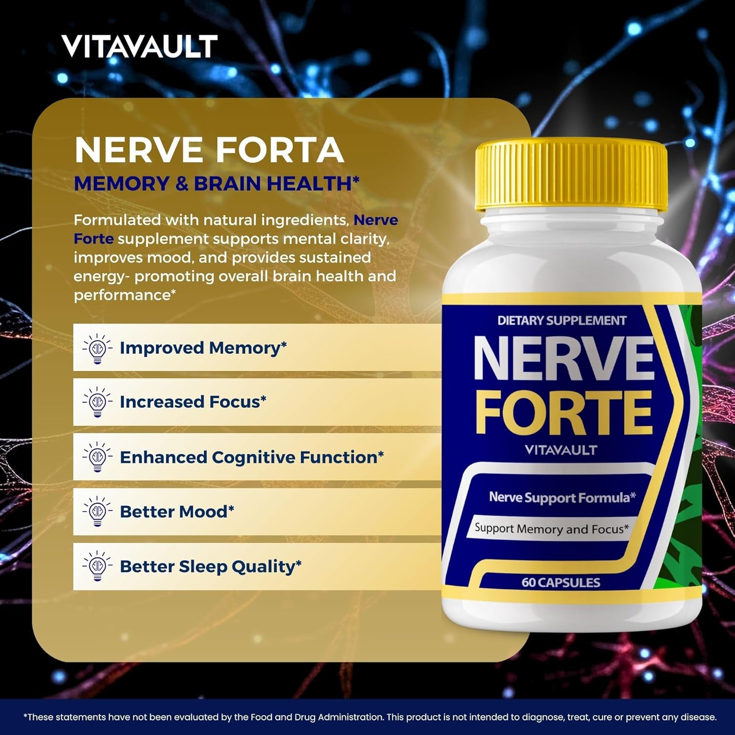 NerveForte Brain Supplements for Memory and Focus - 60 Capsules