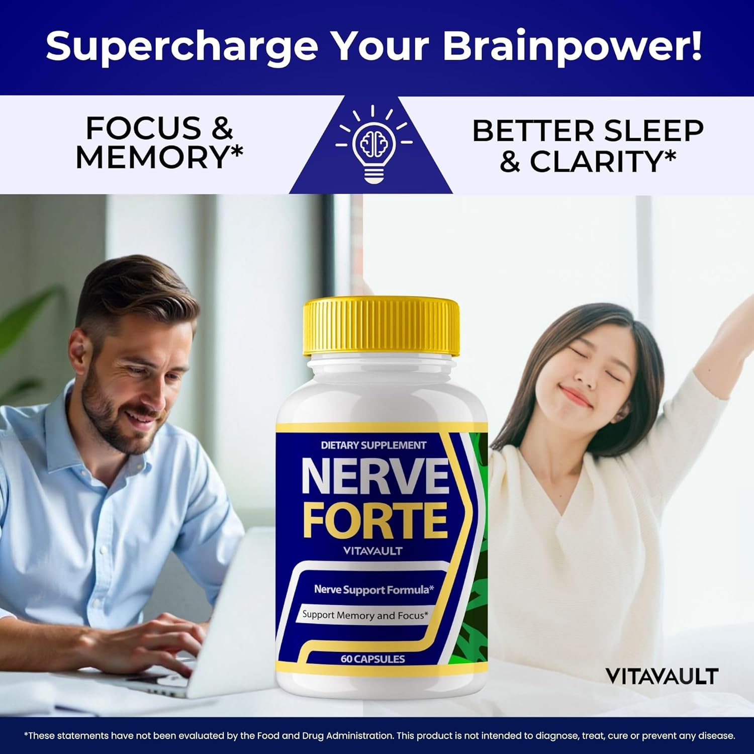 NerveForte Brain Supplements for Memory and Focus - 60 Capsules