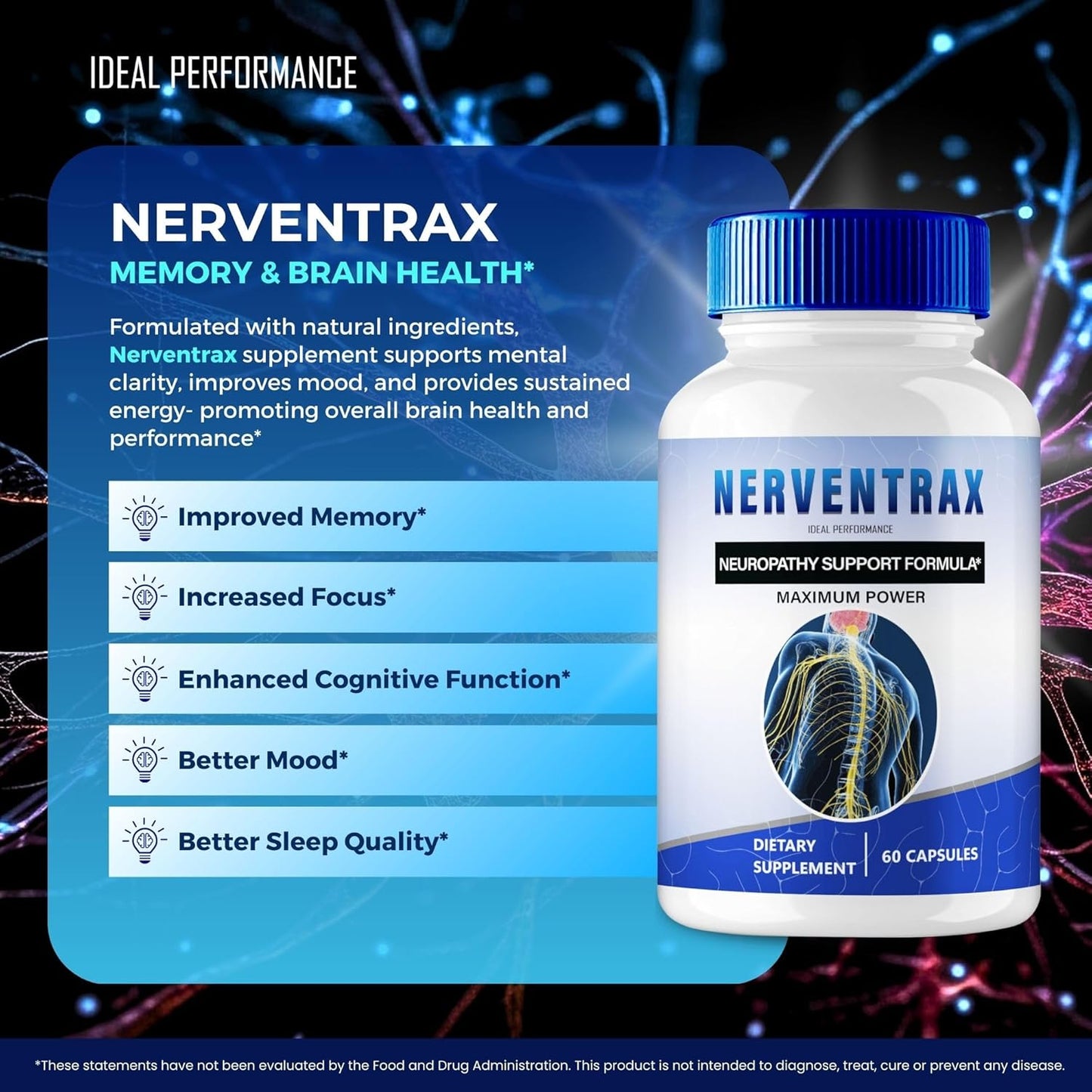 Nerventrax Brain Supplements for Memory and Focus - Advanced Formula for Maximum Brain Health Support - All Natural Pills - 5 Pack