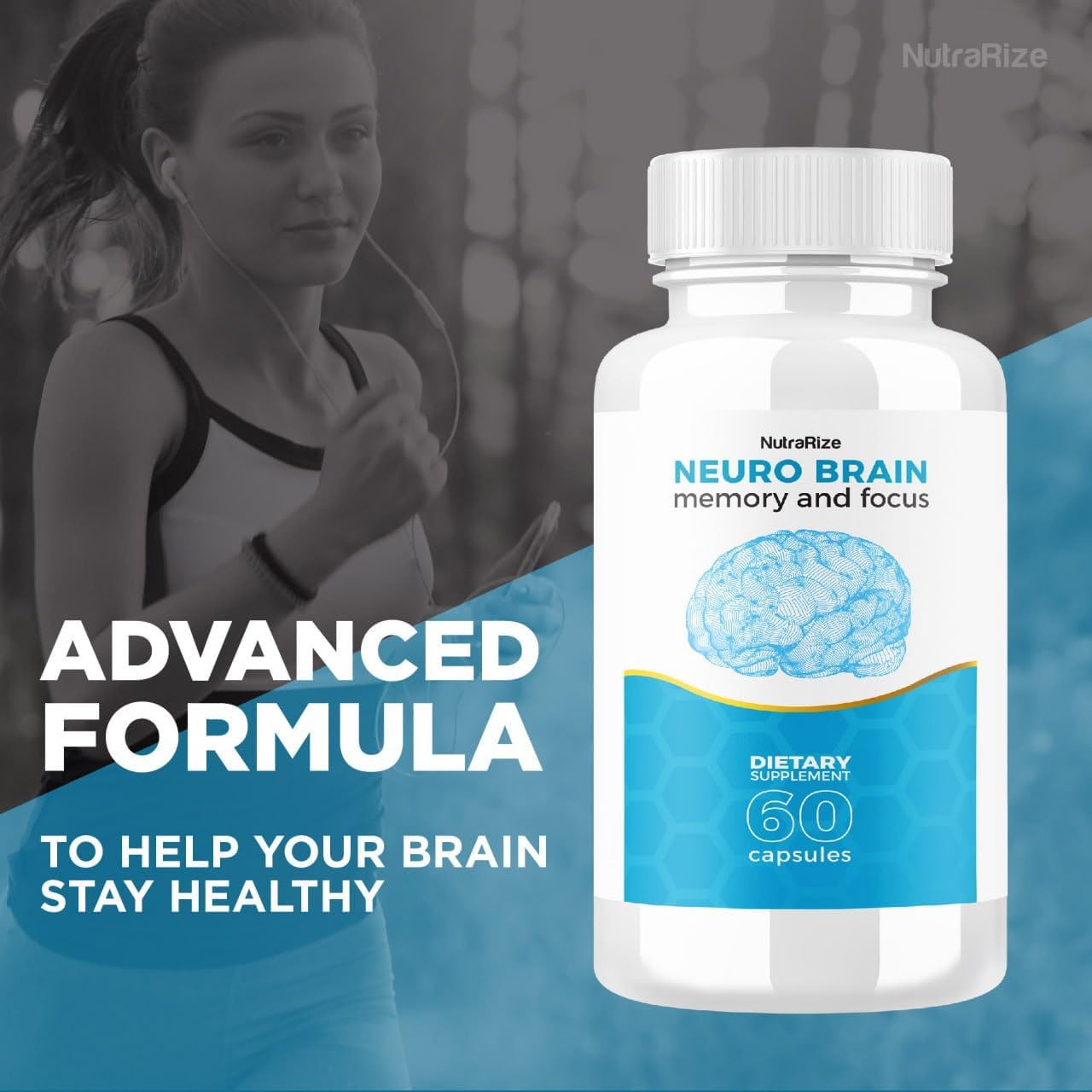 Neuro Brain Cognitive Capsules for Memory and Focus - NutraRize NeuroBrain Dietary Supplement (60 Capsules)