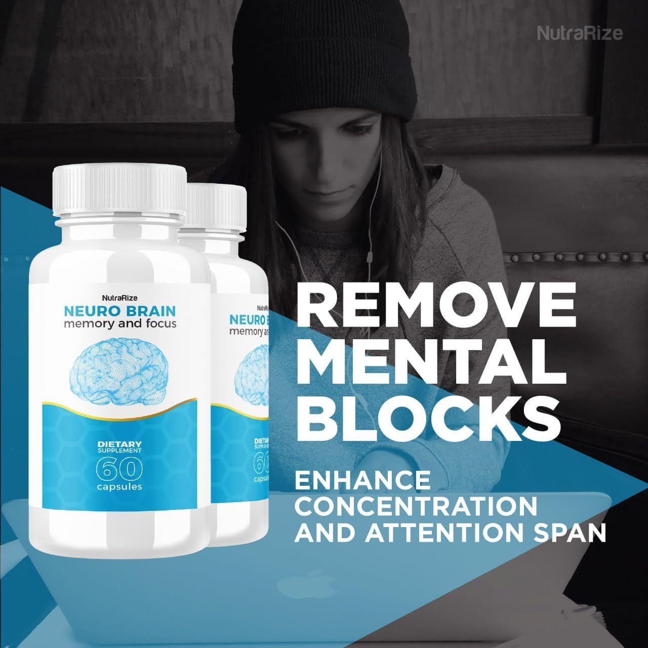 Neuro Brain Cognitive Capsules for Memory and Focus - NutraRize NeuroBrain Dietary Supplement (60 Capsules)